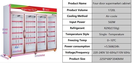 Good price 1720L High Efficiency Commercial Display Freezer Energy Saving 4 Door Display Freezer online