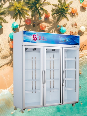 Good price Air Cooled 3 Door Display Freezer 1005L Beverage Upright Glass Door Freezer online