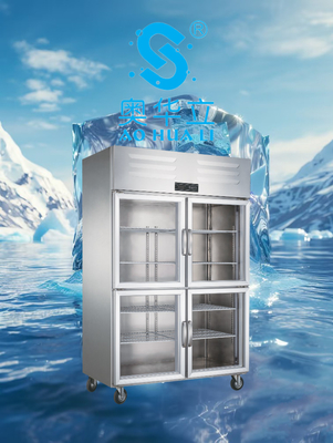 Good price 1000L 4 Door Glass Door Freezer Commercial Food Grade Stainless Steel online